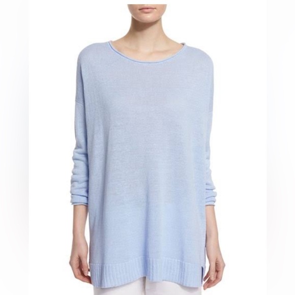 Eileen Fisher Tops - Eileen Fisher Light Blue 100% Linen Knit Tunic S